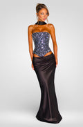 Women's Sequin Crop Top & Satin Maxi Skirt Set - Black