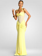 Ruched Halter Off-Shoulder Maxi Dress