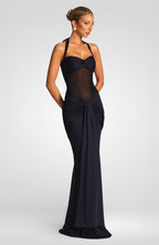 Ruched Halter Off-Shoulder Maxi Dress
