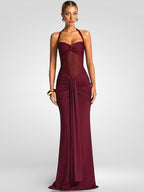 Ruched Halter Off-Shoulder Maxi Dress