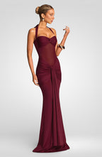 Ruched Halter Off-Shoulder Maxi Dress