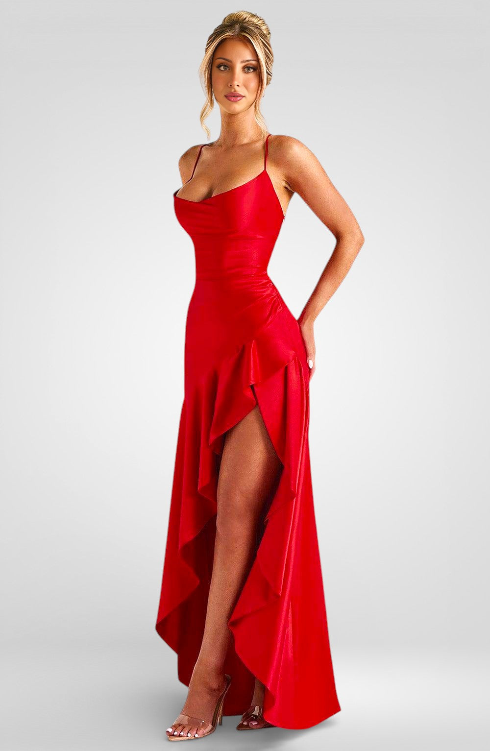 Strapless Asymmetrical Backless Midi Dress