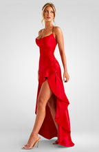 Strapless Asymmetrical Backless Midi Dress