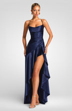 Strapless Asymmetrical Backless Midi Dress