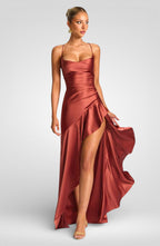 Strapless Asymmetrical Backless Midi Dress