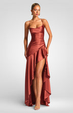 Strapless Asymmetrical Backless Midi Dress