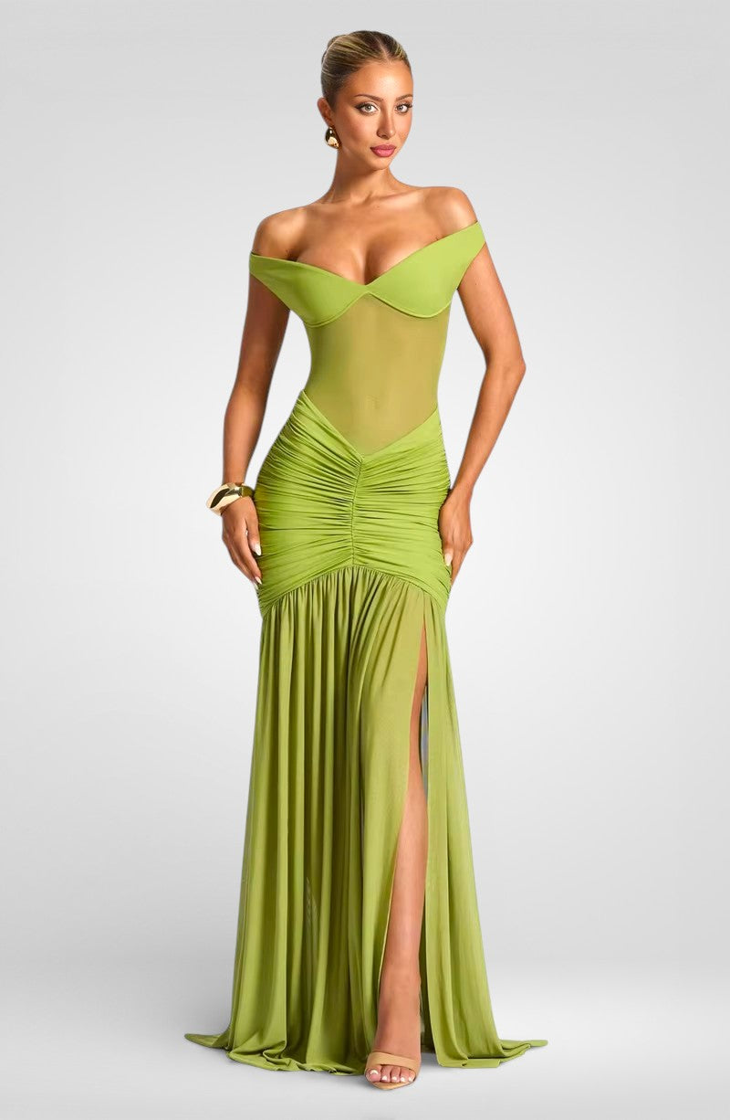 Off-Shoulder Halter Split Maxi Dress