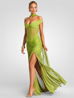 Off-Shoulder Halter Split Maxi Dress