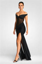 Off-Shoulder Halter Split Maxi Dress