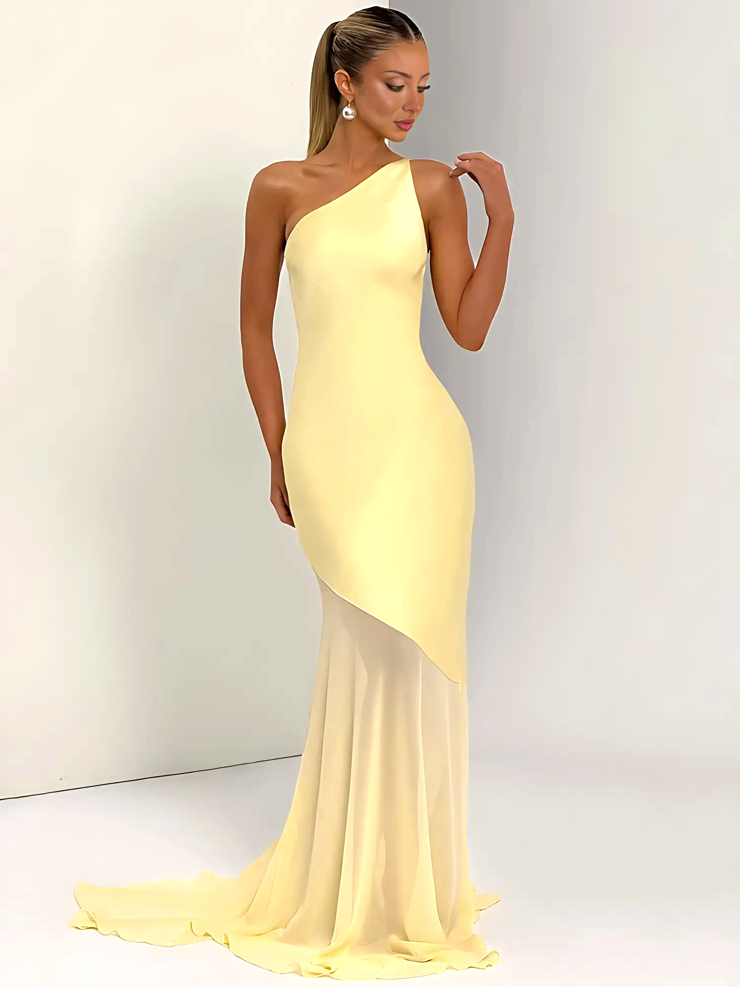 One-Shoulder Backless Maxi Dress – Elegant Bodycon Evening Gown