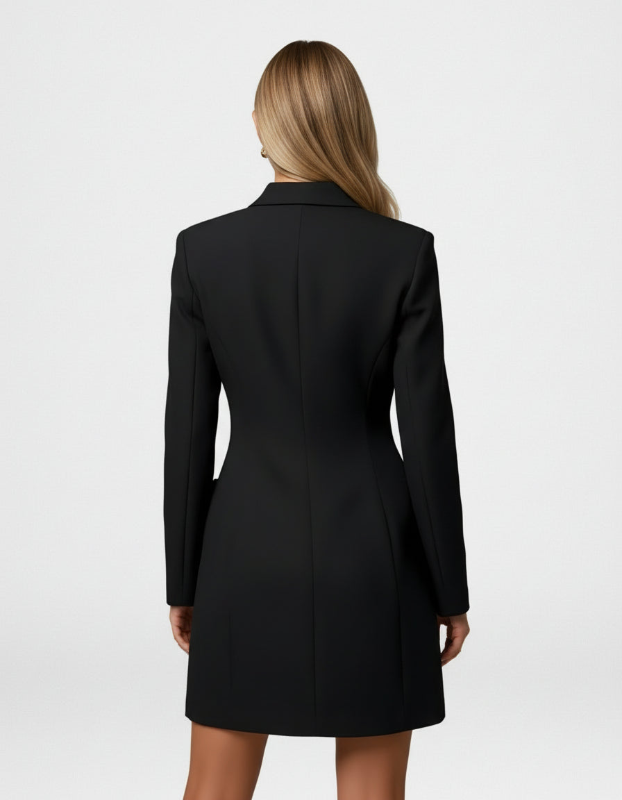 Elegant Waist-Cinching Blazer Mini Dress – Slim Fit V-Neck Office Style