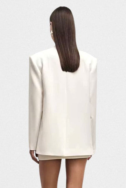 Deep V-Neck Slim Blazer for Women – One-Button Office Jacket with Long Sleeves