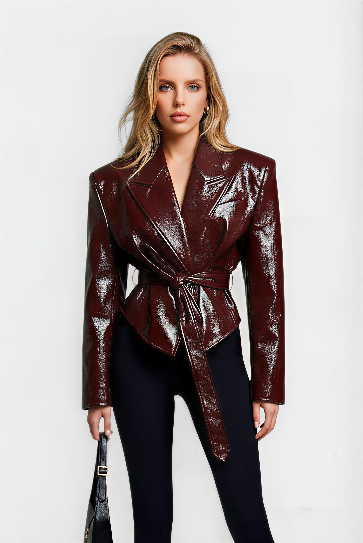 Belted Cropped PU leather Jacket