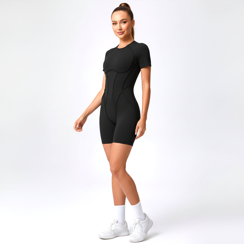 Contour Fit Yoga Romper -Black