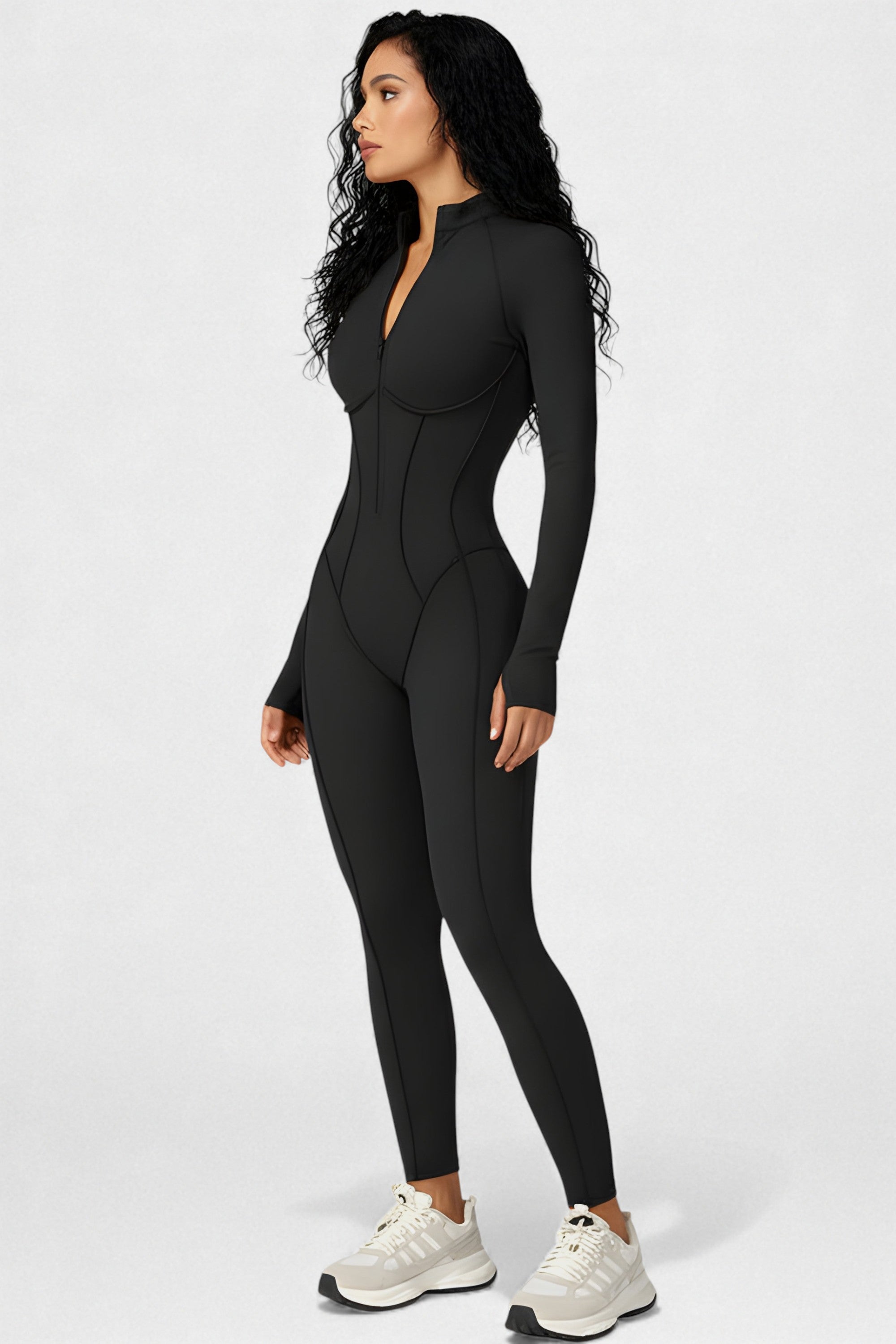Sculpted Compression Zip-Up Jumpsuit -Black