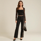 Sheer Floral Lace Crop Top with Square Neckline