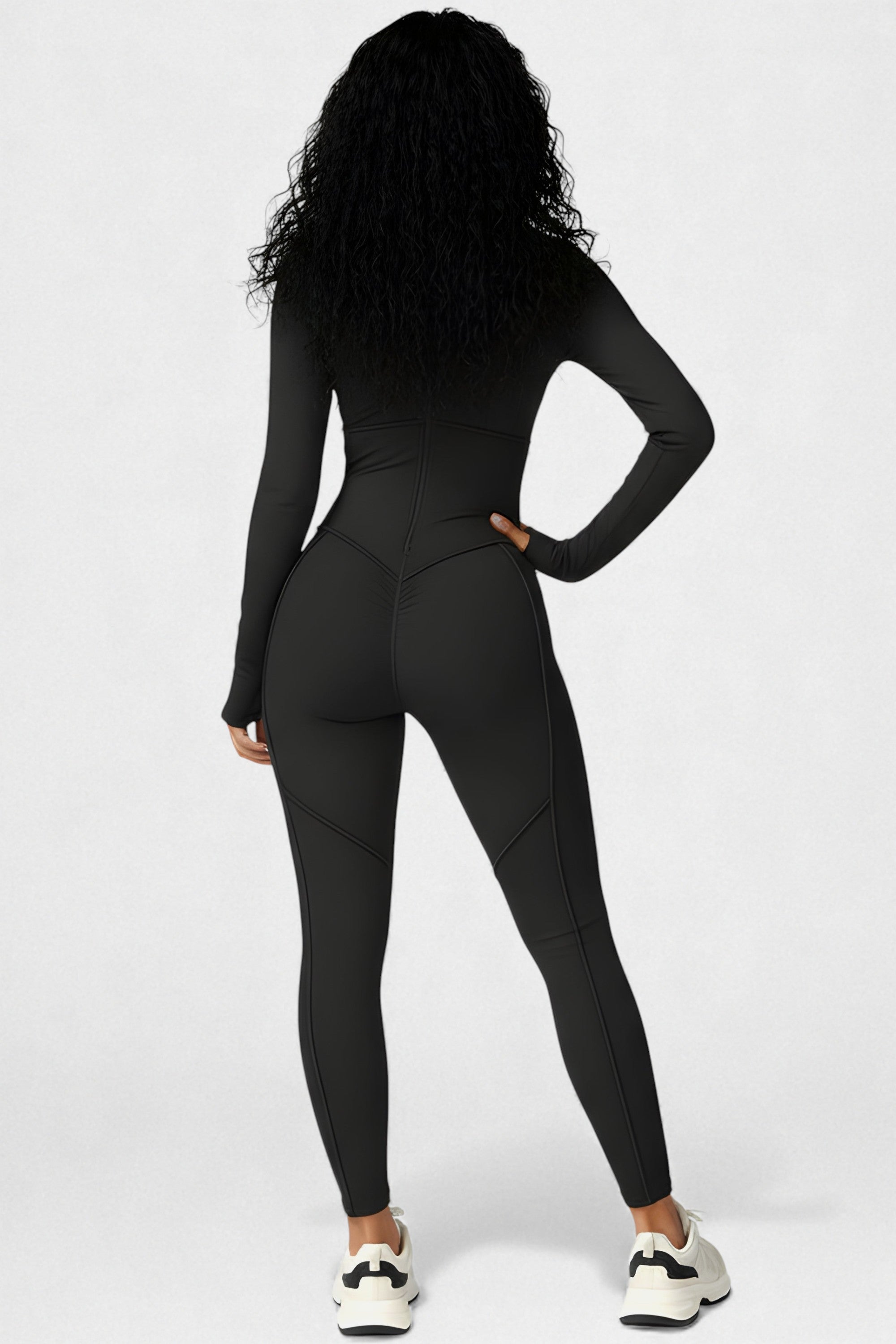 Sculpted Compression Zip-Up Jumpsuit -Black