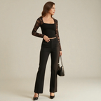 Sheer Floral Lace Crop Top with Square Neckline