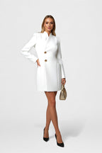 Elegant Waist-Cinching Blazer Mini Dress – Slim Fit V-Neck Office Style