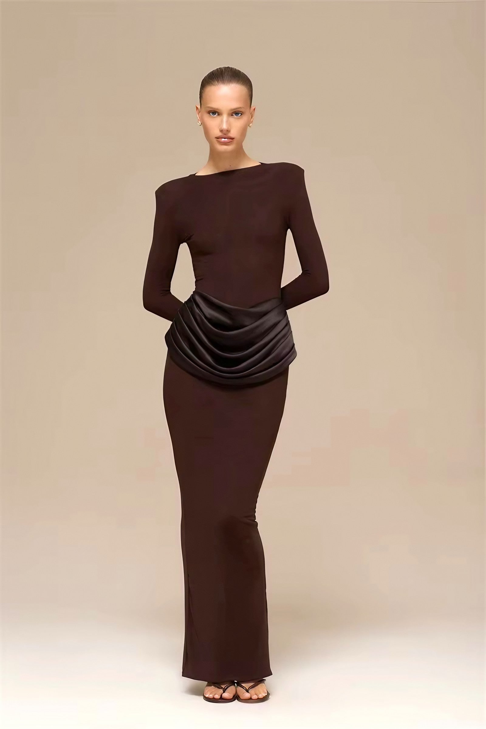 Premium Ruched Satin Patchwork Maxi Dress