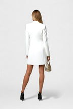 Elegant Waist-Cinching Blazer Mini Dress – Slim Fit V-Neck Office Style
