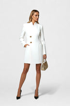 Elegant Waist-Cinching Blazer Mini Dress – Slim Fit V-Neck Office Style