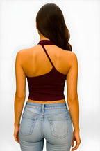 3D Flower Y2K Backless Top– Women’s Slim Slanted Shoulder Summer Vest