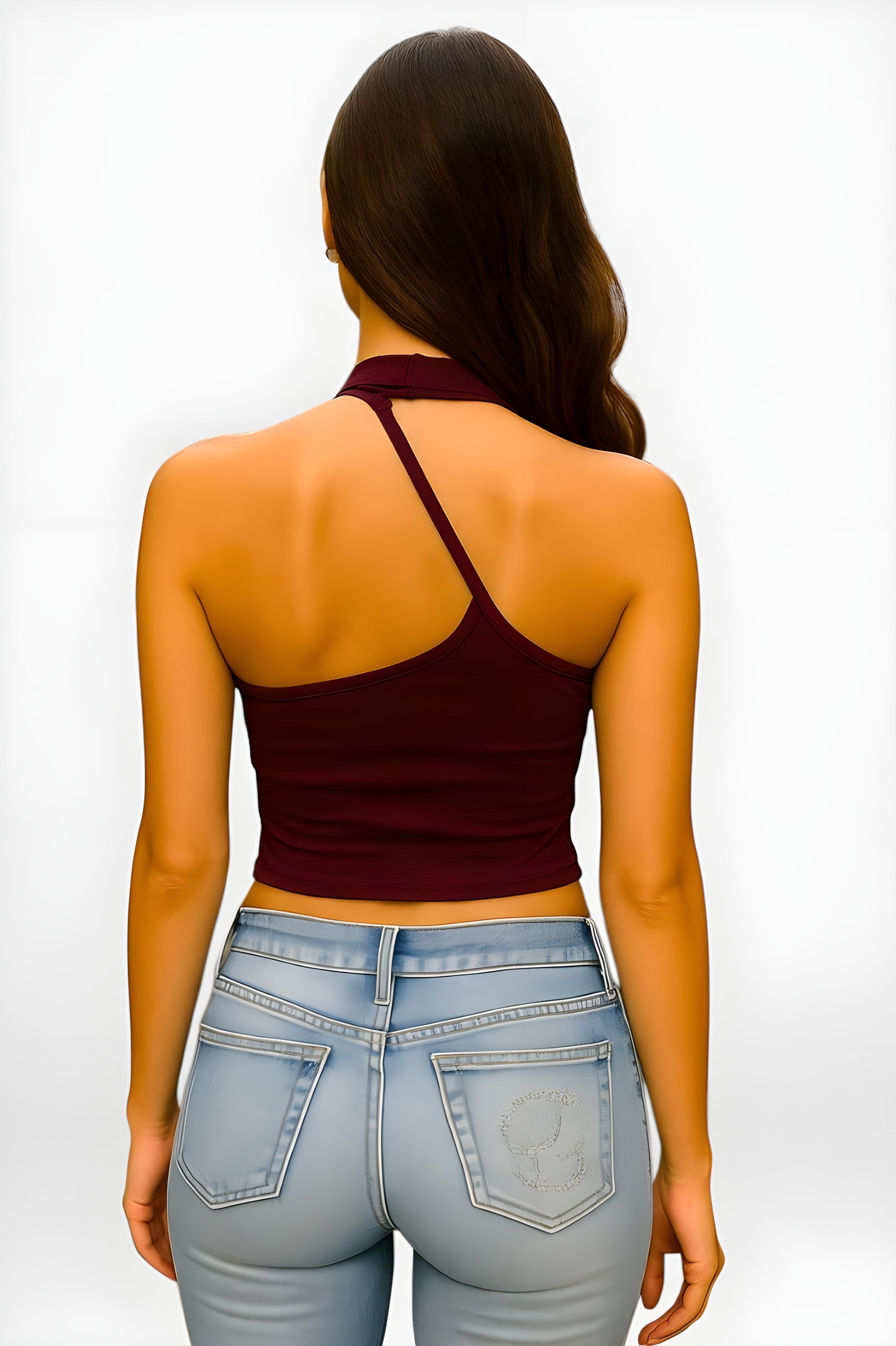 3D Flower Y2K Backless Top– Women’s Slim Slanted Shoulder Summer Vest