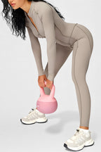Sculpted Compression Zip-Up Jumpsuit -Beige