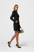 Elegant Waist-Cinching Blazer Mini Dress – Slim Fit V-Neck Office Style