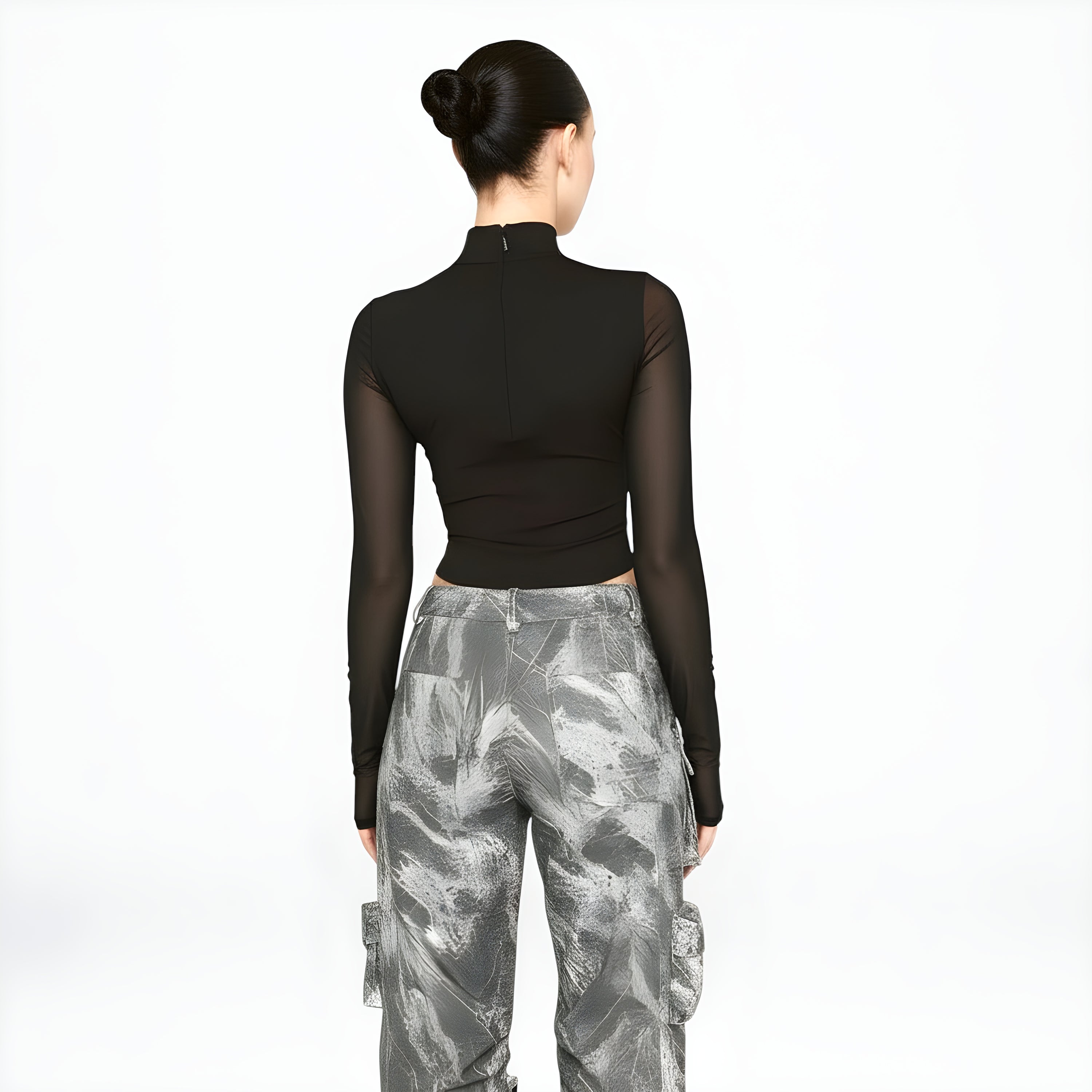 Top negro sexy de patchwork