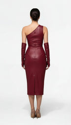Off-Shoulder PU Leather Midi Dress
