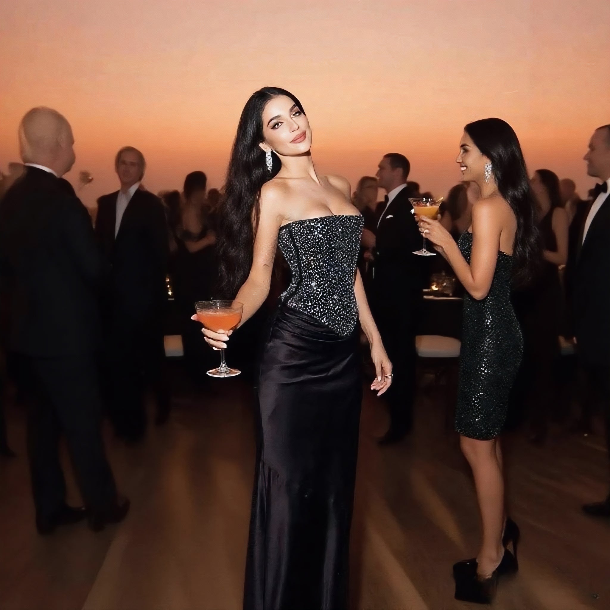 Women's Sequin Crop Top & Satin Maxi Skirt Set