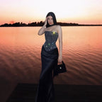 Women's Sequin Crop Top & Satin Maxi Skirt Set