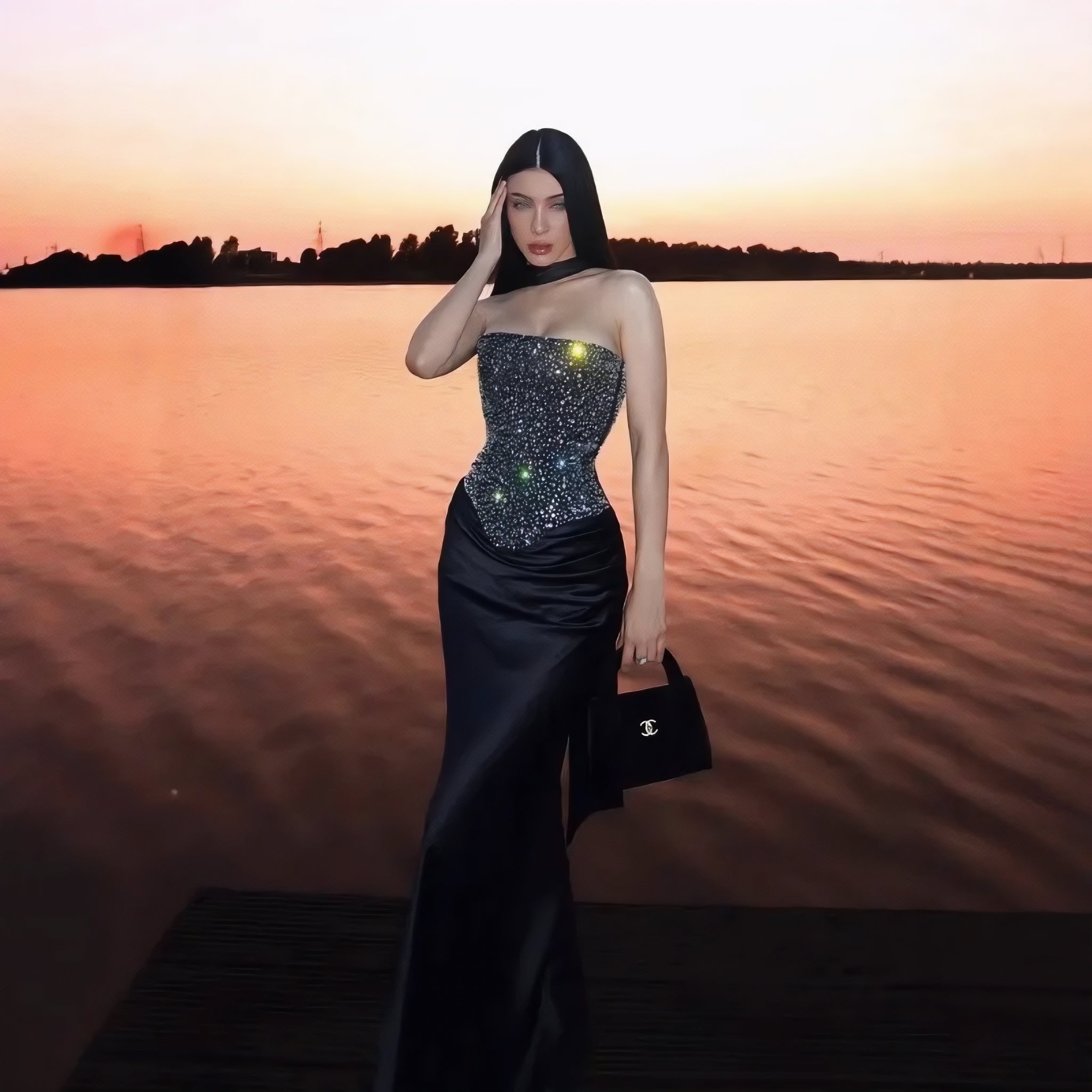 Women's Sequin Crop Top & Satin Maxi Skirt Set