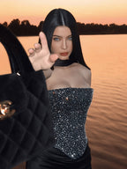 Women's Sequin Crop Top & Satin Maxi Skirt Set