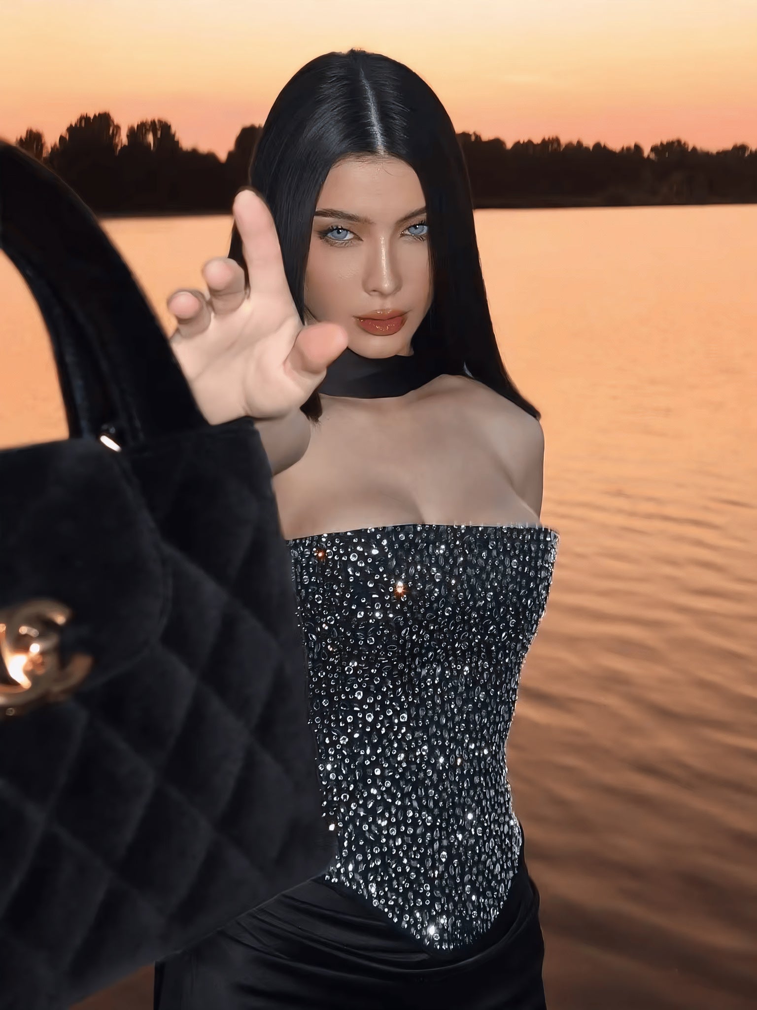 Women's Sequin Crop Top & Satin Maxi Skirt Set