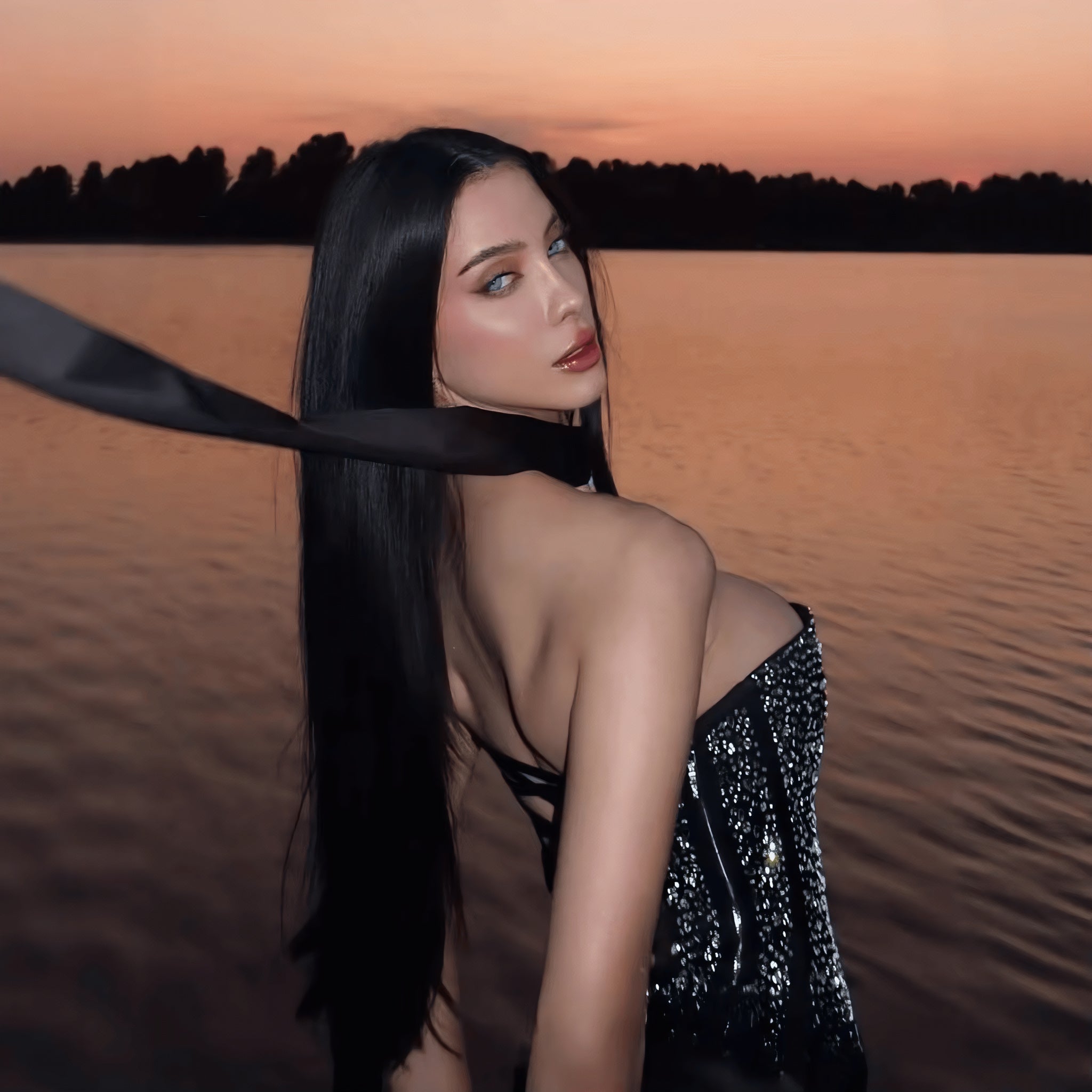 Women's Sequin Crop Top & Satin Maxi Skirt Set