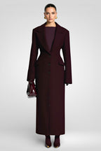 Elegant Wool-Blend Maxi Coat with Belt - Plum