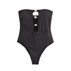 Strapless Bodysuit – Bandeau Fit with Cutout and Gold Buttons