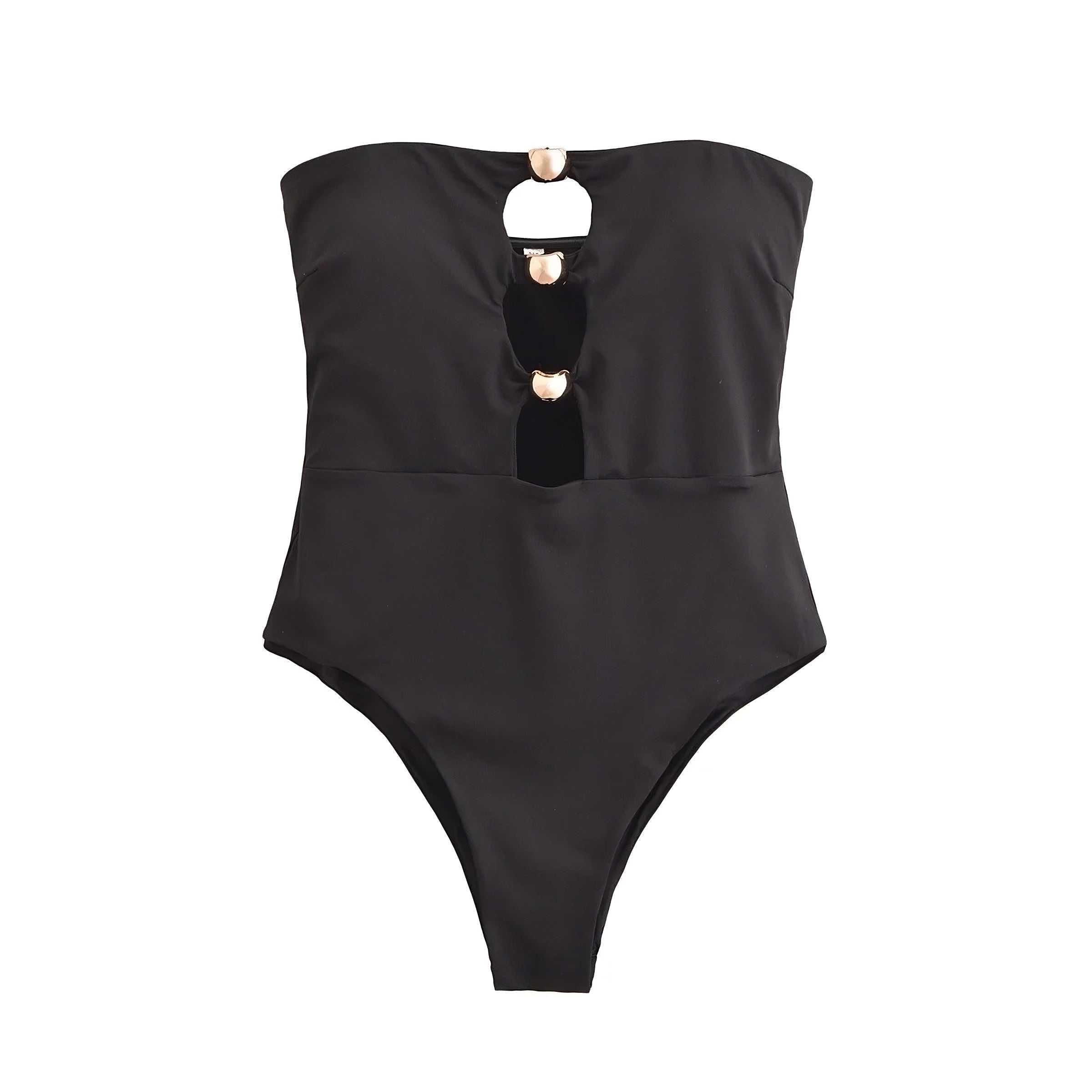 Strapless Bodysuit – Bandeau Fit with Cutout and Gold Buttons