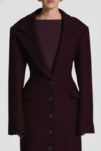 Elegant Wool-Blend Maxi Coat with Belt - Plum
