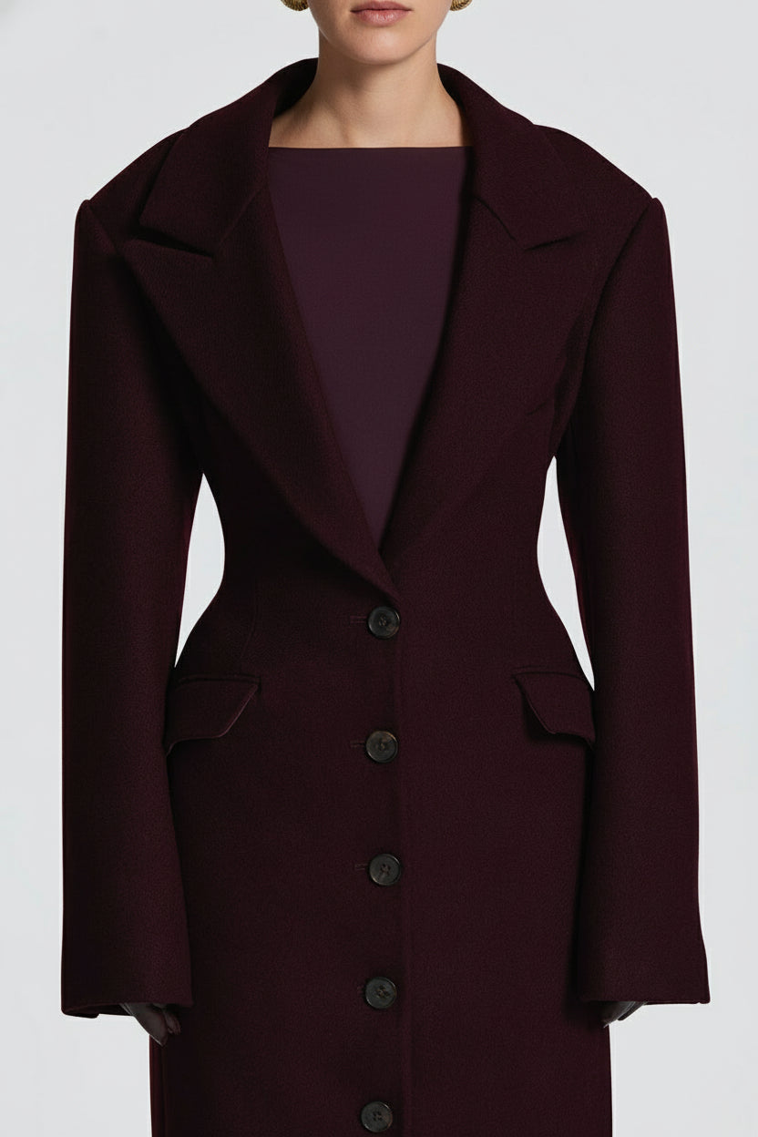 Elegant Wool-Blend Maxi Coat with Belt - Plum
