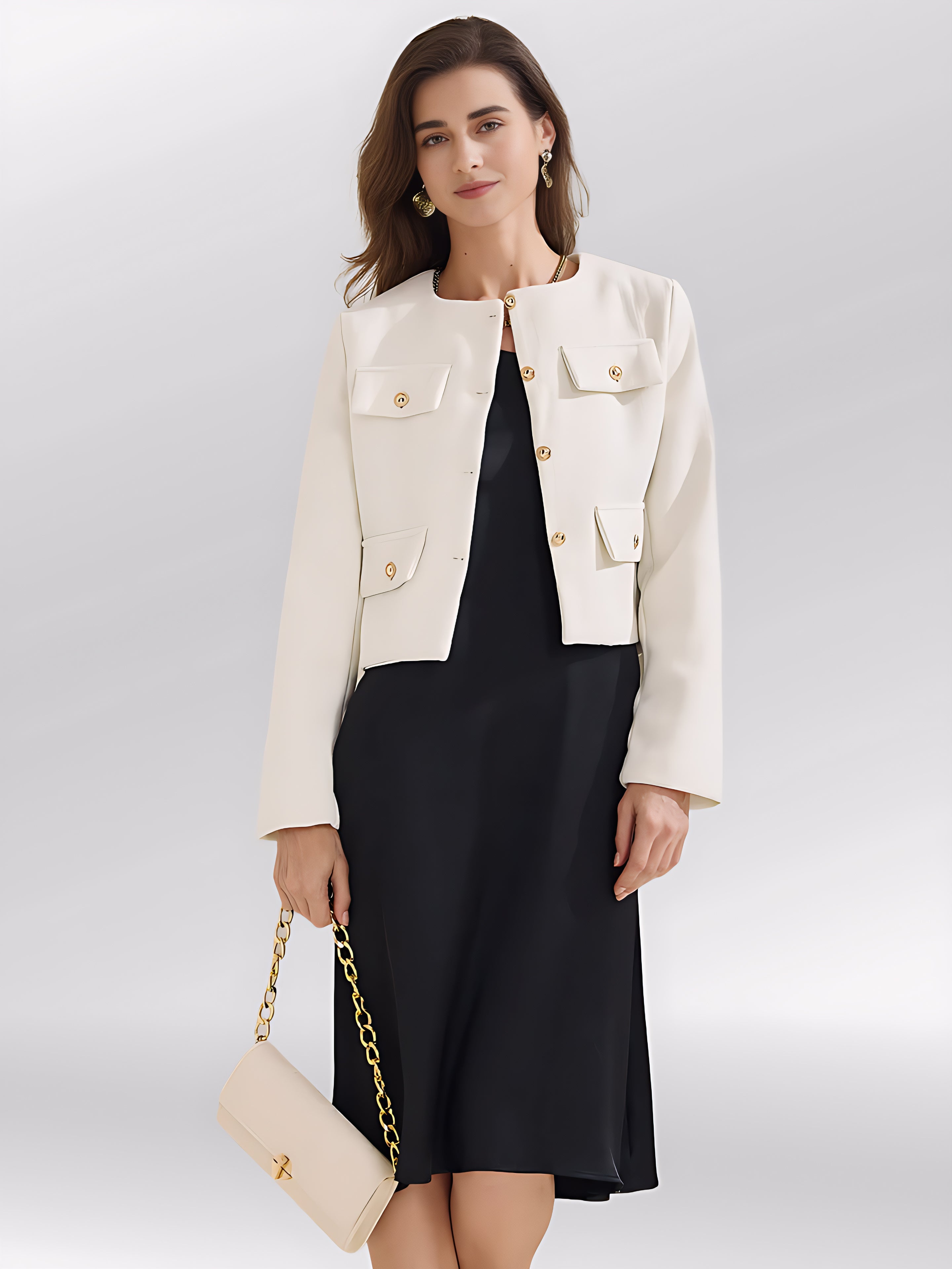 Women's Elegant Cropped Jacket – Long Sleeve Short Coat