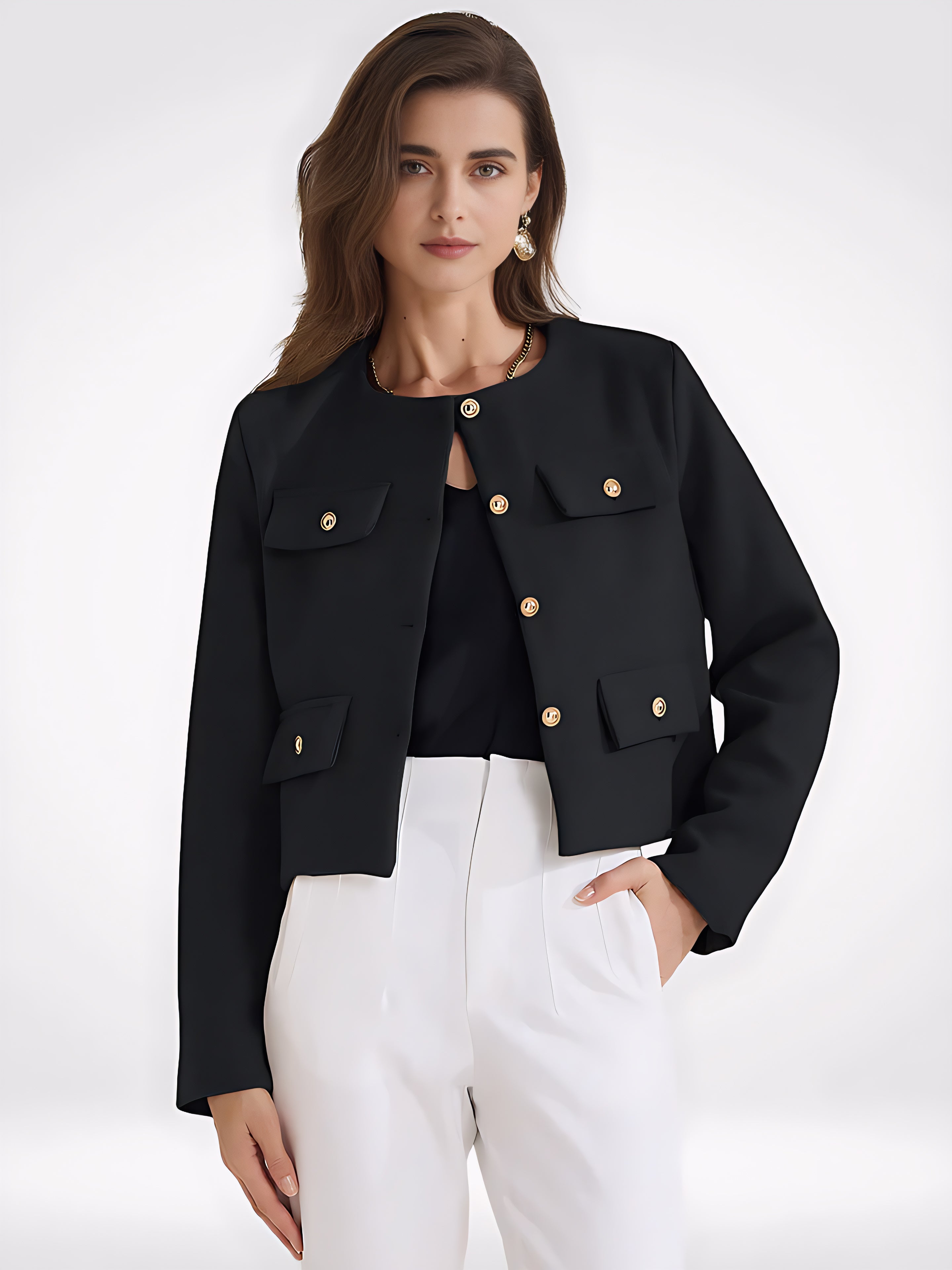 Women's Elegant Cropped Jacket – Long Sleeve Short Coat