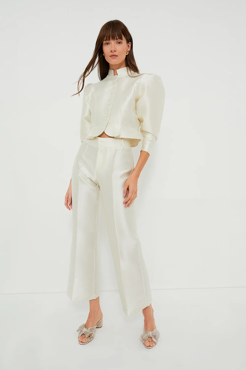 Strukturierte Satin-Schößchenbluse – Weiß
