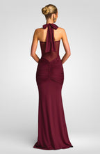 Ruched Halter Off-Shoulder Maxi Dress