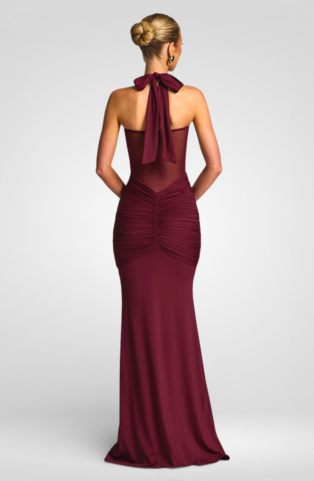 Ruched Halter Off-Shoulder Maxi Dress
