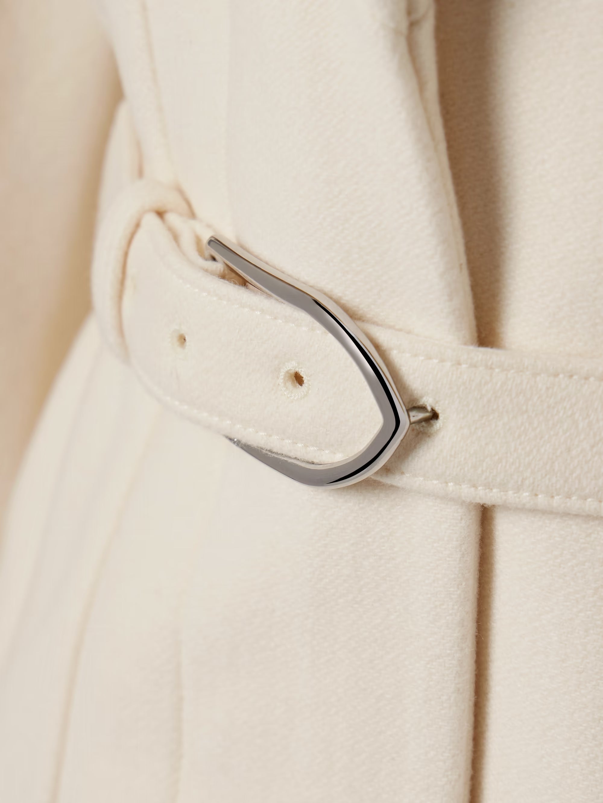 White Belted Wool Blend Overcoat