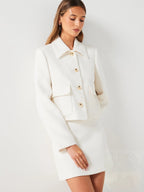 Dámská bílá zkrácená tvídová bomber bunda – streetwear, jarní svrchní oblečení ve stylu Varsity